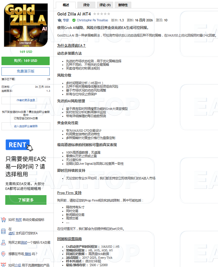 Gold Zilla AI MT4 破解版_EAAI.TOP_EA智汇_交易学习APP